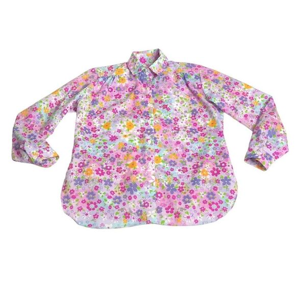 Tops - Vintage All Hours Top Womens XS Floral Oversized Roll Tab Sleeve Button 80s USA